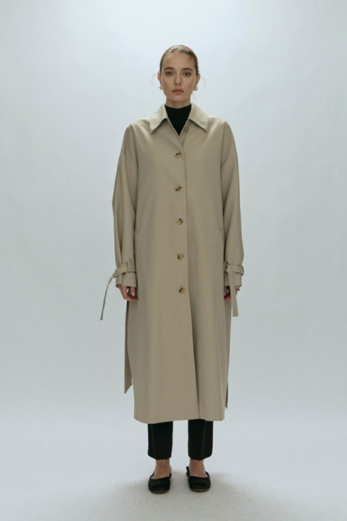 Detachable Cape Waist Tied Long Loose Minimalist Overcoat