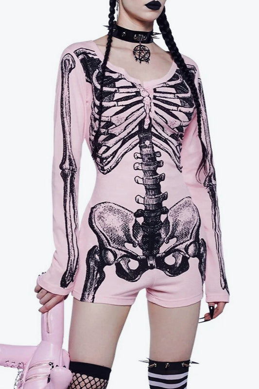 Halloween Skull Print Bodysuit T-Shirt