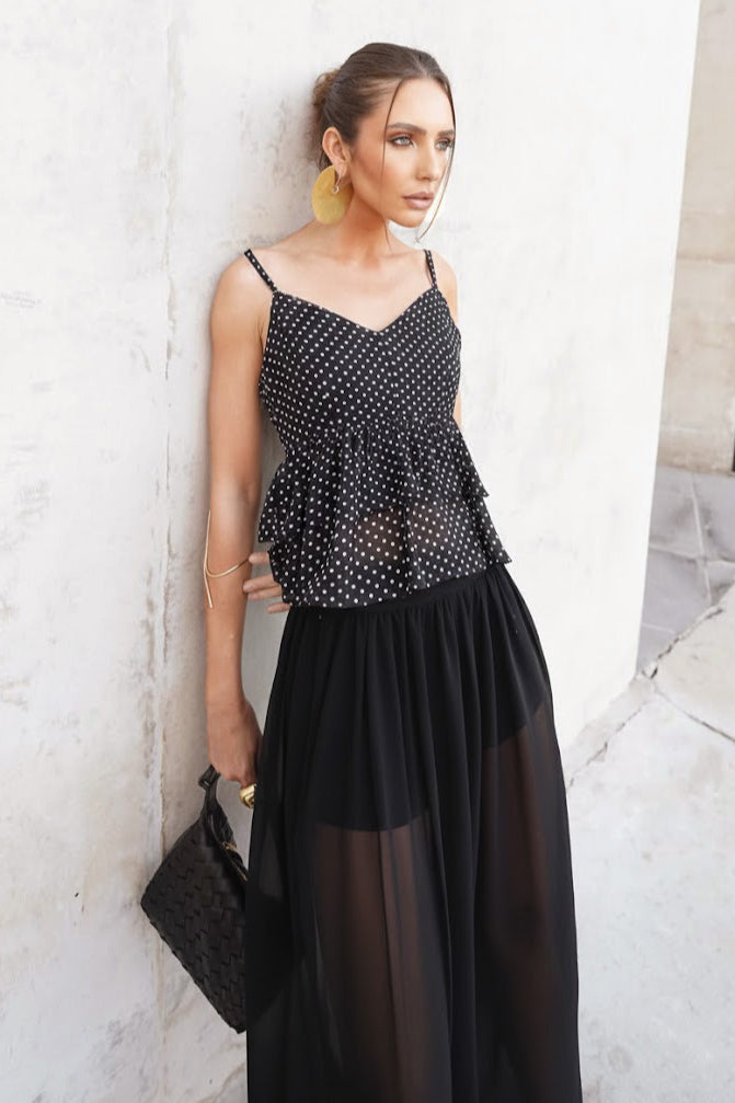 Polka Dot Peplum Cami Top