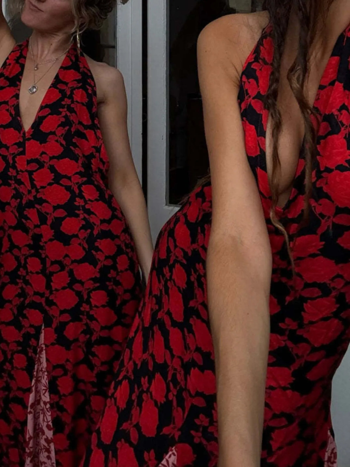 Polka Dot Deep V-Neck Halter Neck Backless Maxi Dress 11