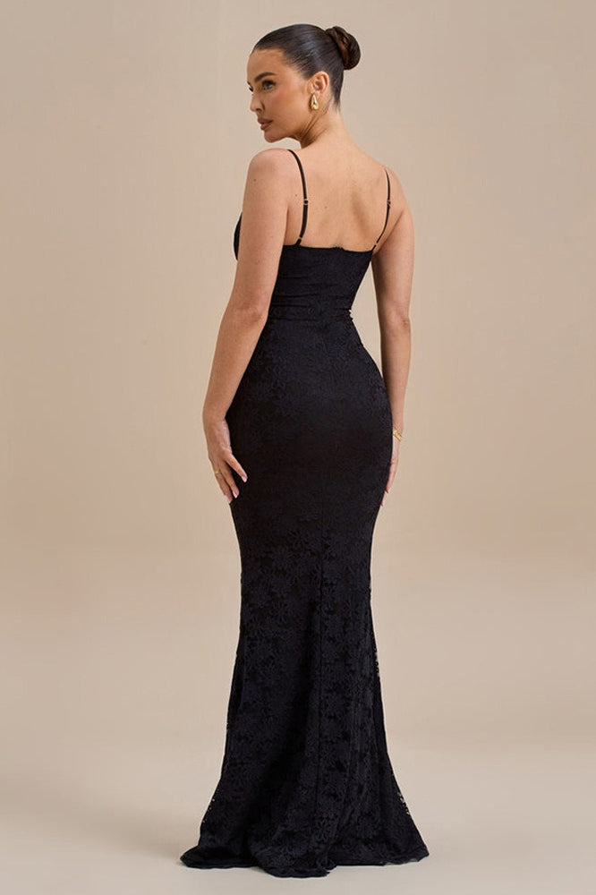 Backless Bodycon Maxi Lace Dress - View 15