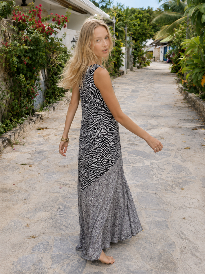 Printed Splicing Boho Vintage Boho Dress