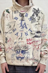Distressed Rhinestone Graffiti Print Hoodie
