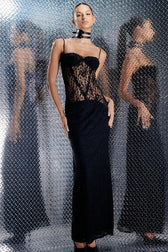 Sheer Lace Cami Backless Maxi Lace Dress