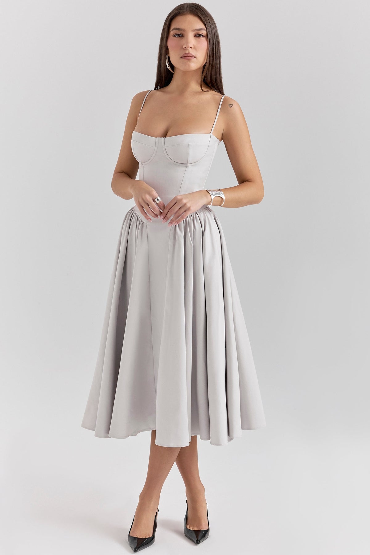 Corset Bodice Underwire Cami Fit and Flare Midi Dress 4
