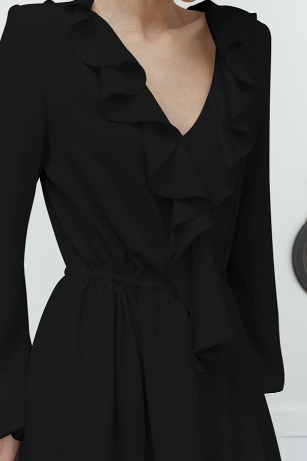 Chiffon Ruffled V Neck Midi Dress - View 3