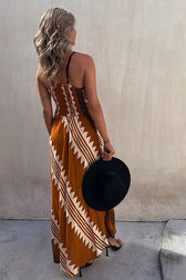 Always Falling Satin Ethnic Print Smocked Back Midi Dress - View 5