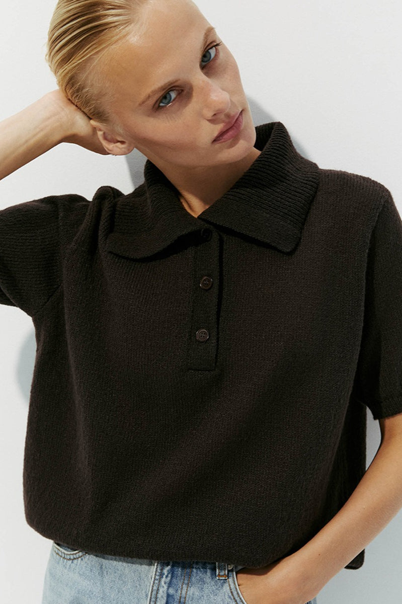 Hollow Out Polo Knit Sweater