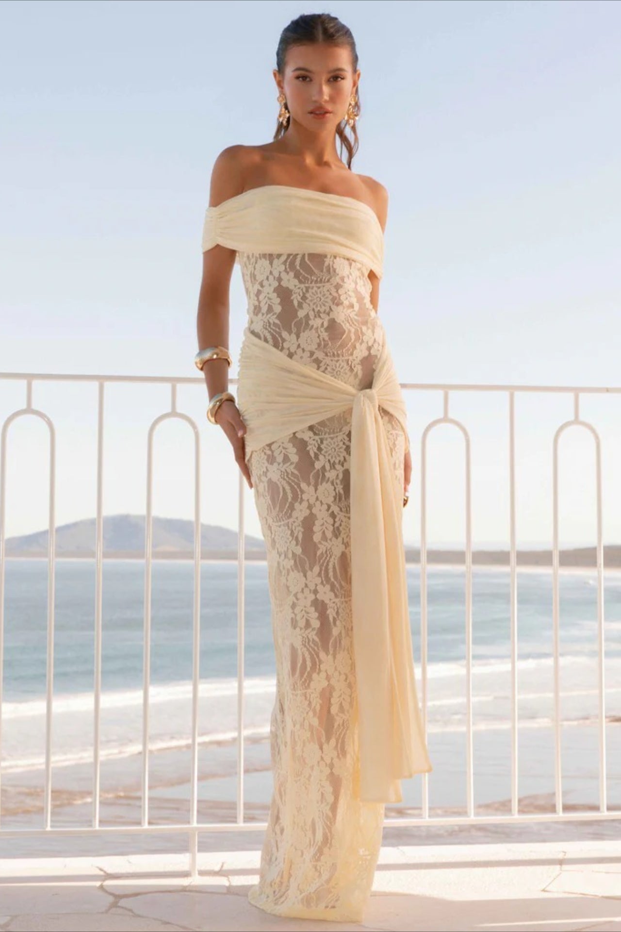 Sheer Lace Cutout Ribbon Bodycon Lace Dress