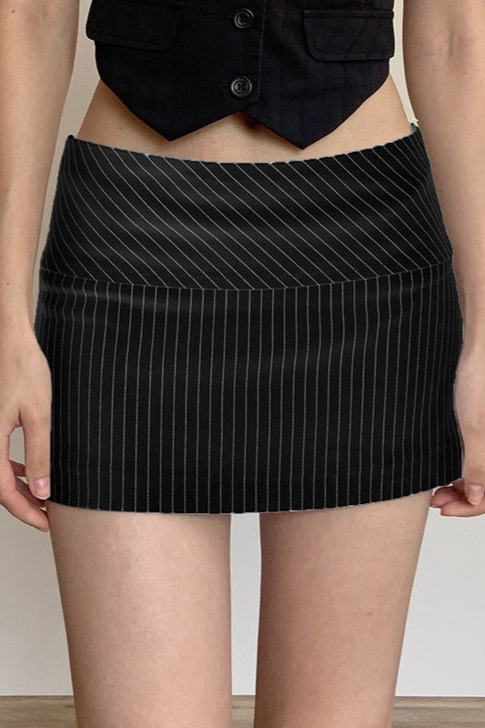 Pinstripe Low Rise Wide Yoke Waistband Micro Mini Skirt 6