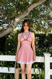 Chic Retro Plaid Open Back One Piece Swimsuit