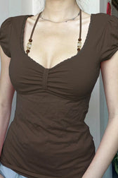 Beaded Plunging V Neck T-Shirt