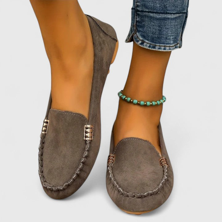 Suede Look Metal Bar Slip On Loafer Flats