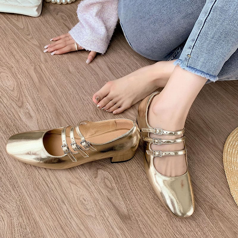 Gezana Square Toe Block Heels Mary Jane Shoes