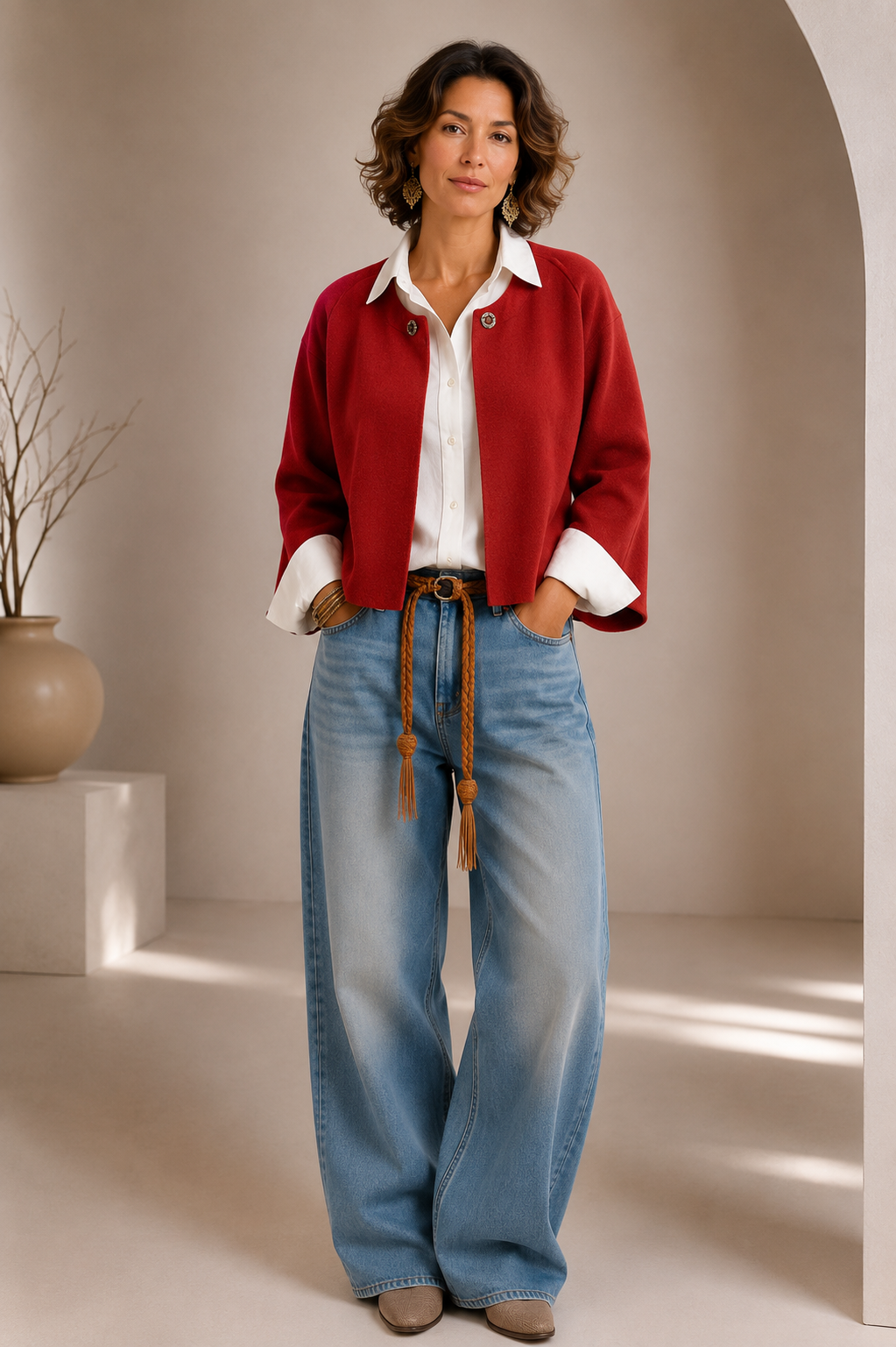 Collared Button Front Textured Knit Cropped Jacket