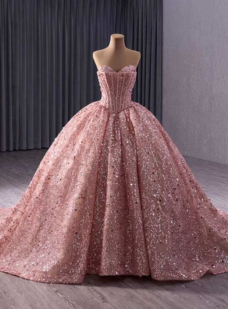 Luxury Pink Ball Gown Gorgeous Sequins Beading Prom Dress Birthday Dress cc1733
