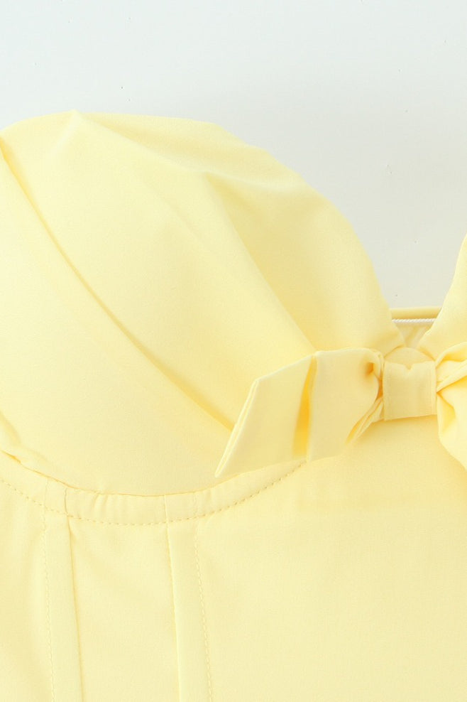 Strapless Bow Corset Satin Fit and Flare Midi Dress