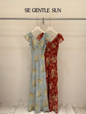 Floral Chiffon V-Neck Ruffle Sleeve A-Line Maxi Dress 5