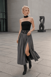Pleated Split Maxi Trendy Skirt
