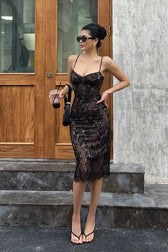 Lace Strap Slim Midi Dress 2