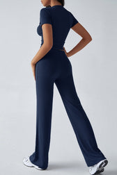 Essential Solid Color Crewneck Top Wide Leg Pants Set