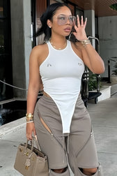 Crew Neck Cutout 3D Embellished Slim Bodysuit