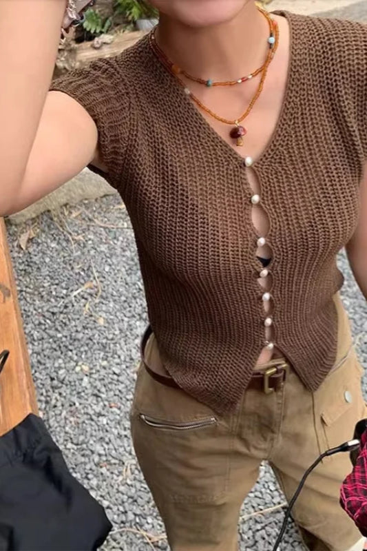 Knitted V-Neck Cropped Cardigan