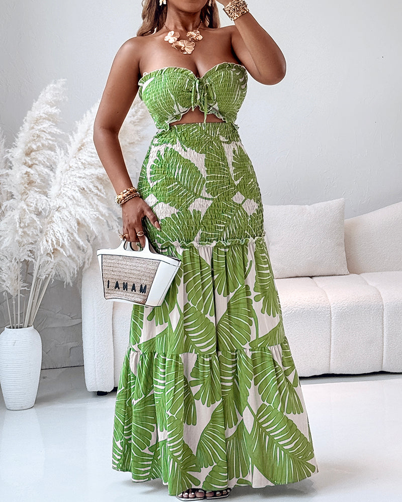 Strapless Cut Out Shirred Mermaid Maxi Dress 12