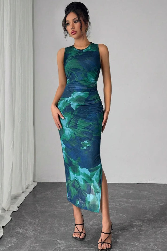 Sleeveless Mesh Printed Maxi Dress 3