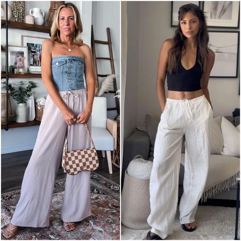 High Waist Drawstring Wide Leg Cropped Pants