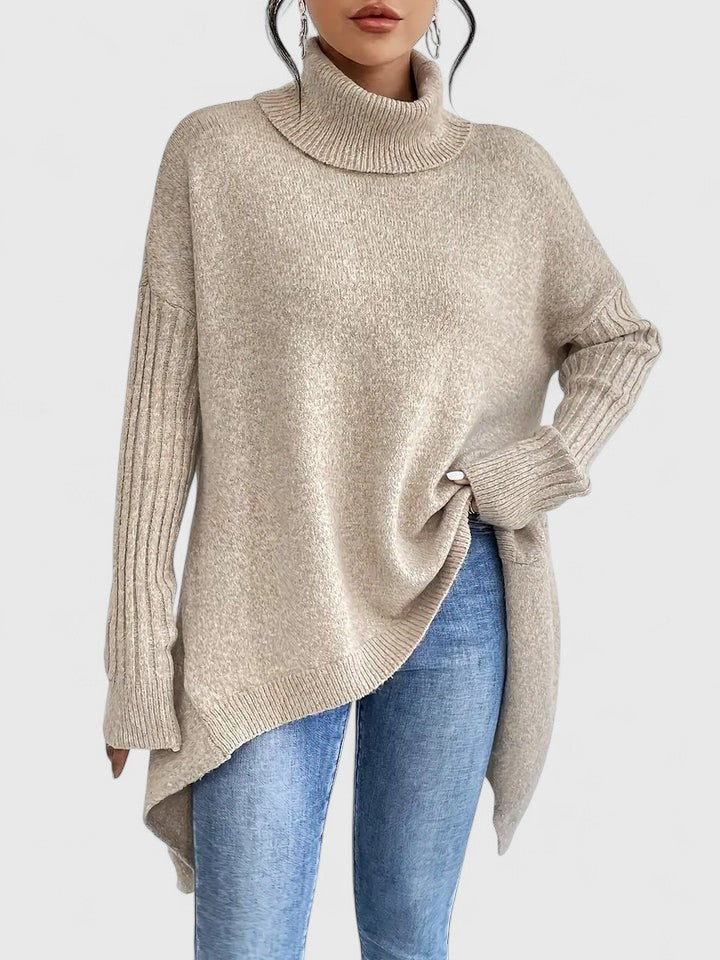 Turtleneck Drop Shoulder High Low Oversized Sweater