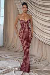Strapless Lace Bodycon Maxi Lace Dress