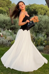 Color Block Open Back Waist Cinch Maxi Slip Dress