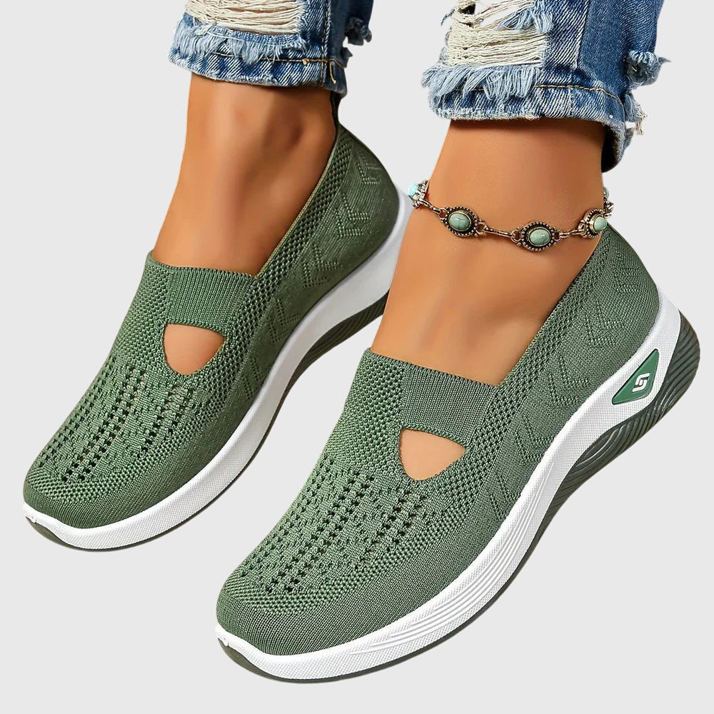 Cut Out Mesh Knit Slip On Wedge Sneakers