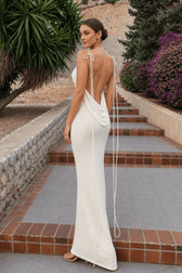 Solid Cowl Neck Tie Back Slim Slip Dress