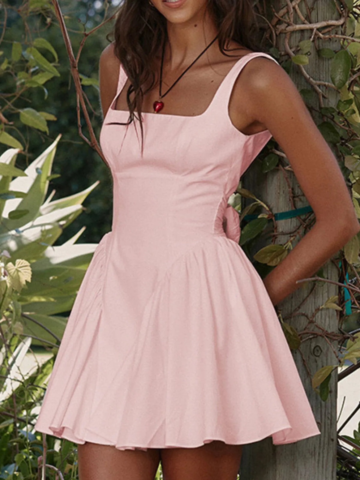 Square Neck Backless Bow Back Fit and Flare Mini Dress 6