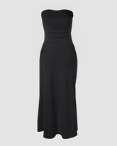Strapless Eyelet Ruched High Split Midi Dress Summer 20