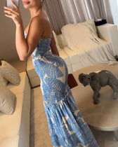 Strapless Cut Out Shirred Mermaid Maxi Dress 4