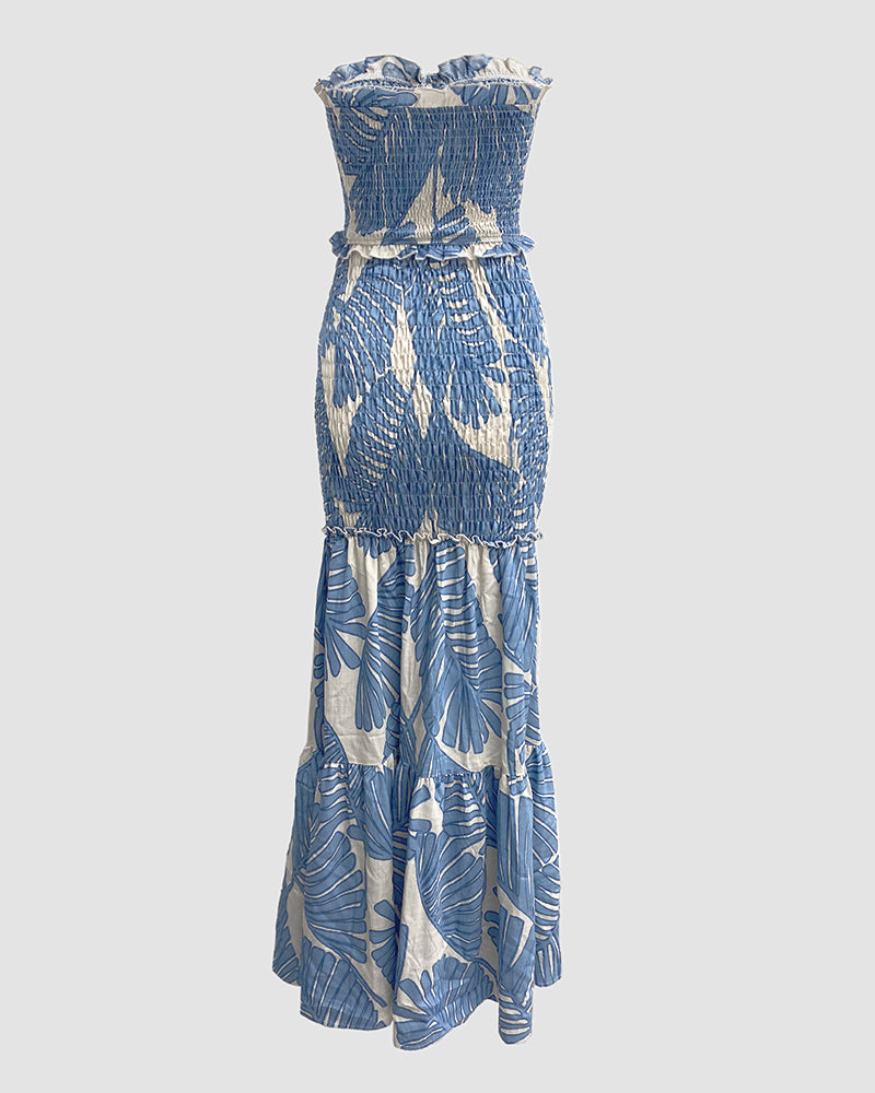 Strapless Cut Out Shirred Mermaid Maxi Dress 9
