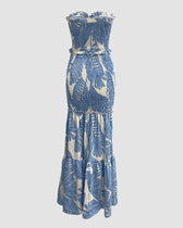 Strapless Cut Out Shirred Mermaid Maxi Dress 9