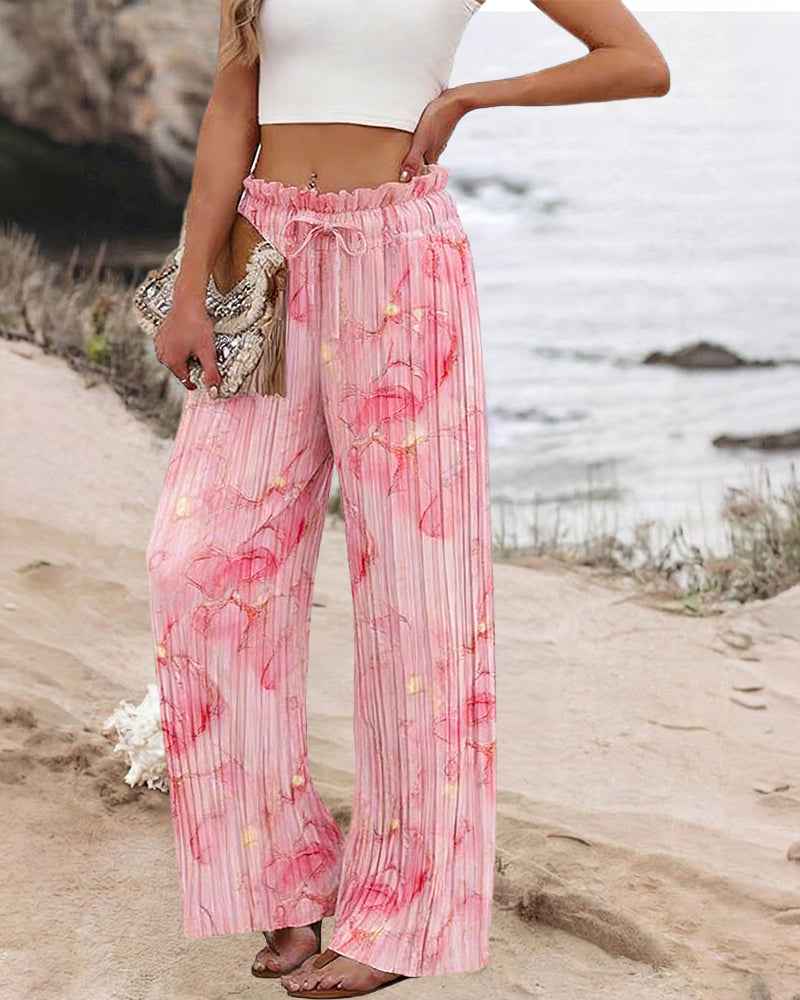 Tie Dye Palazzo Pants Pleated High Waisted Wide Leg With Pockets All Day Comfort