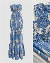 Strapless Cut Out Shirred Mermaid Maxi Dress 8