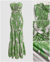 Strapless Cut Out Shirred Mermaid Maxi Dress 14