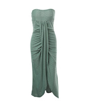 Strapless Eyelet Ruched High Split Midi Dress Summer 12
