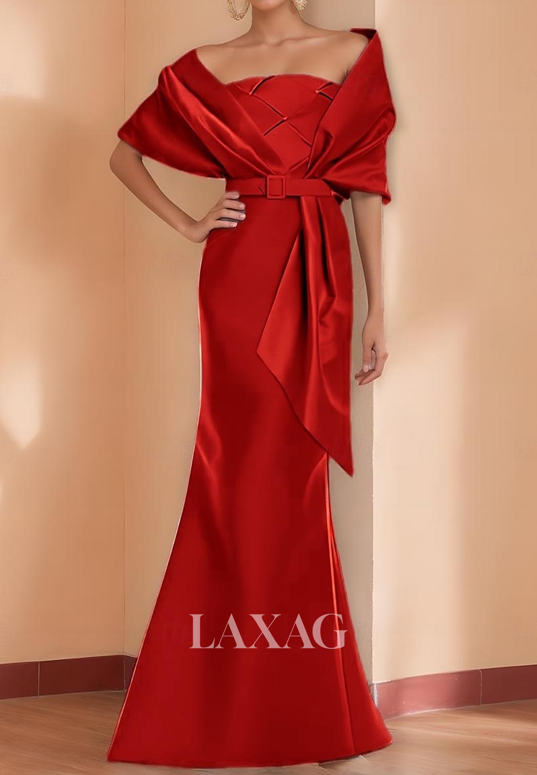 Tube Top Sleeveless Mermaid Evening Dress Floor-Length Satin Formal Gowns with Overlay