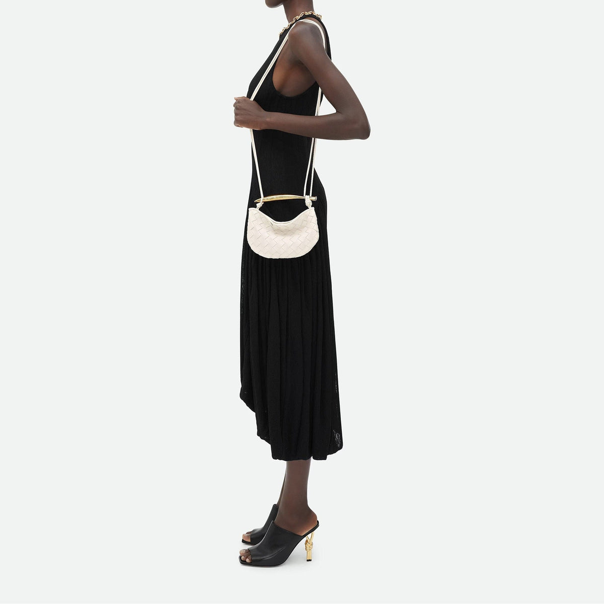 Woven Gold Handle Mini Shoulder Bag