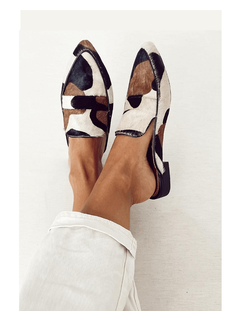 Animal Print Calf Hair Pointed Toe Loafers