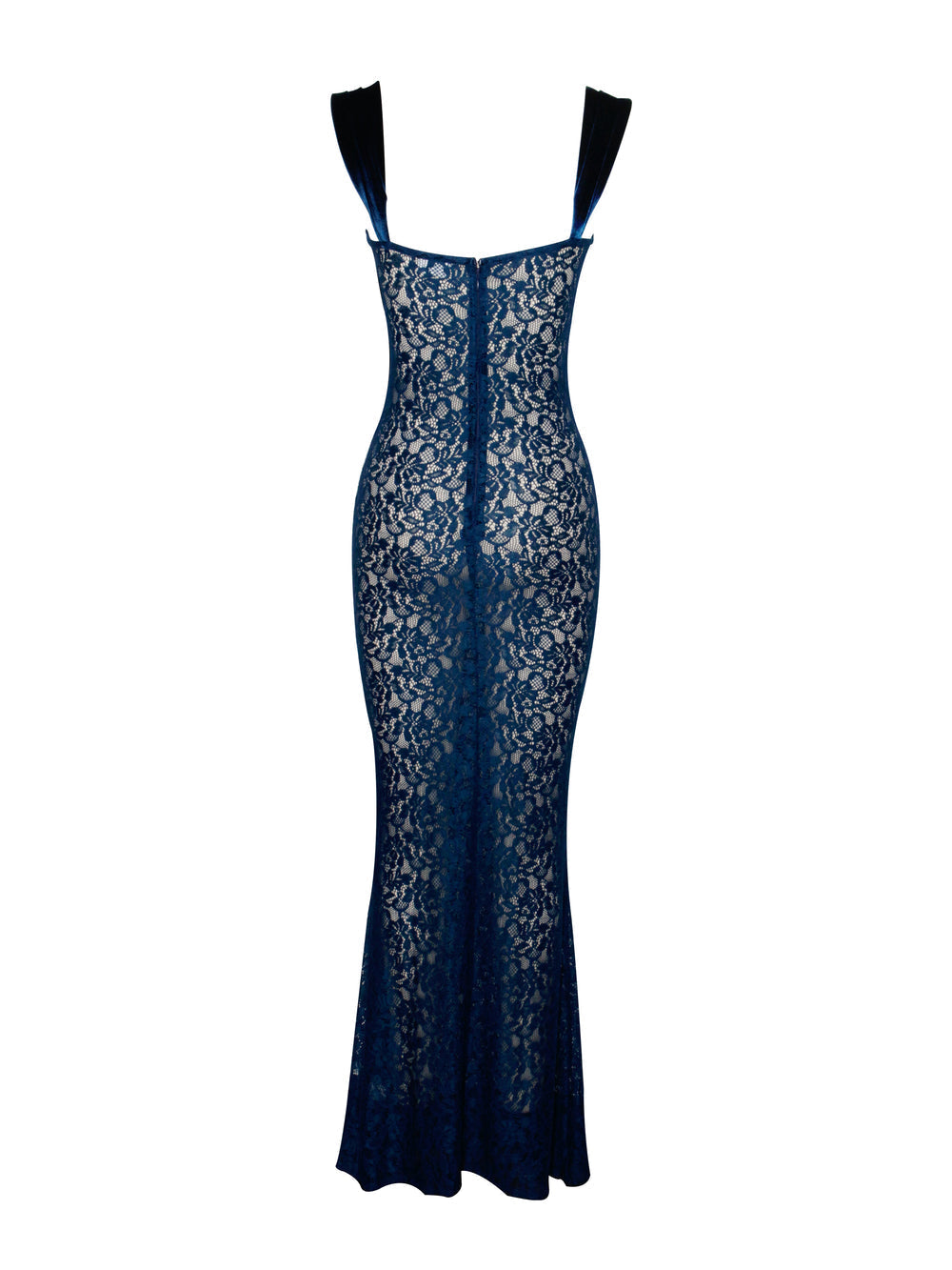 Sheer Lace Sweetheart Wide Strap Bodycon Maxi Dress 35