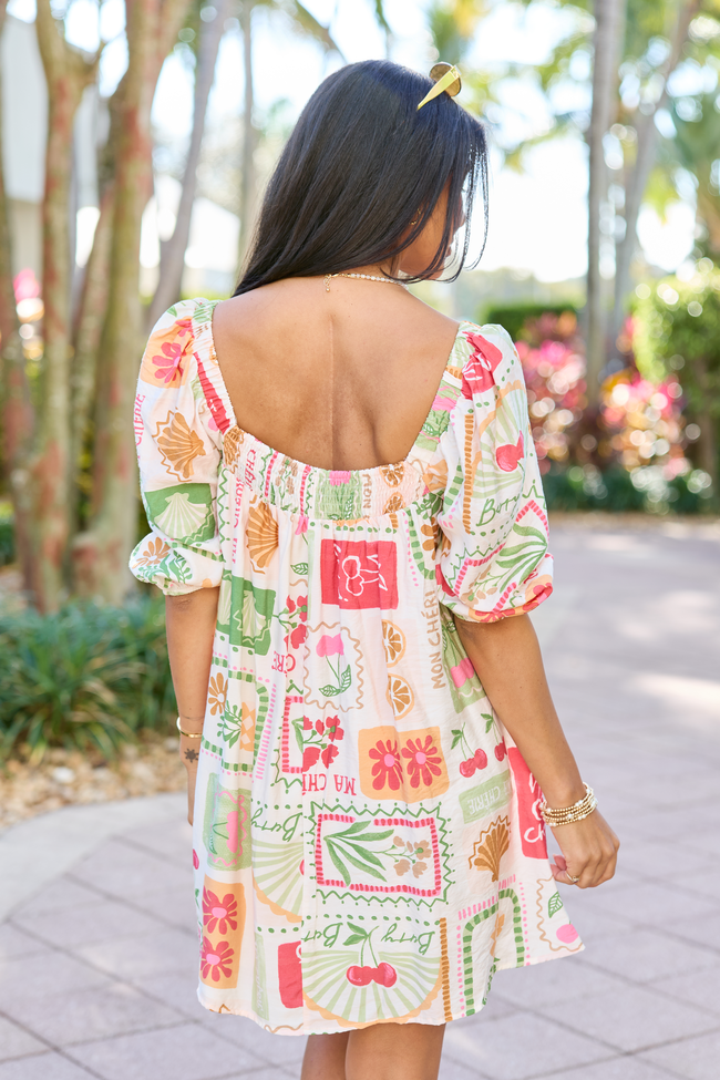 Patchwork Print Square Neck Puff Sleeve Shift Mini Dress 5