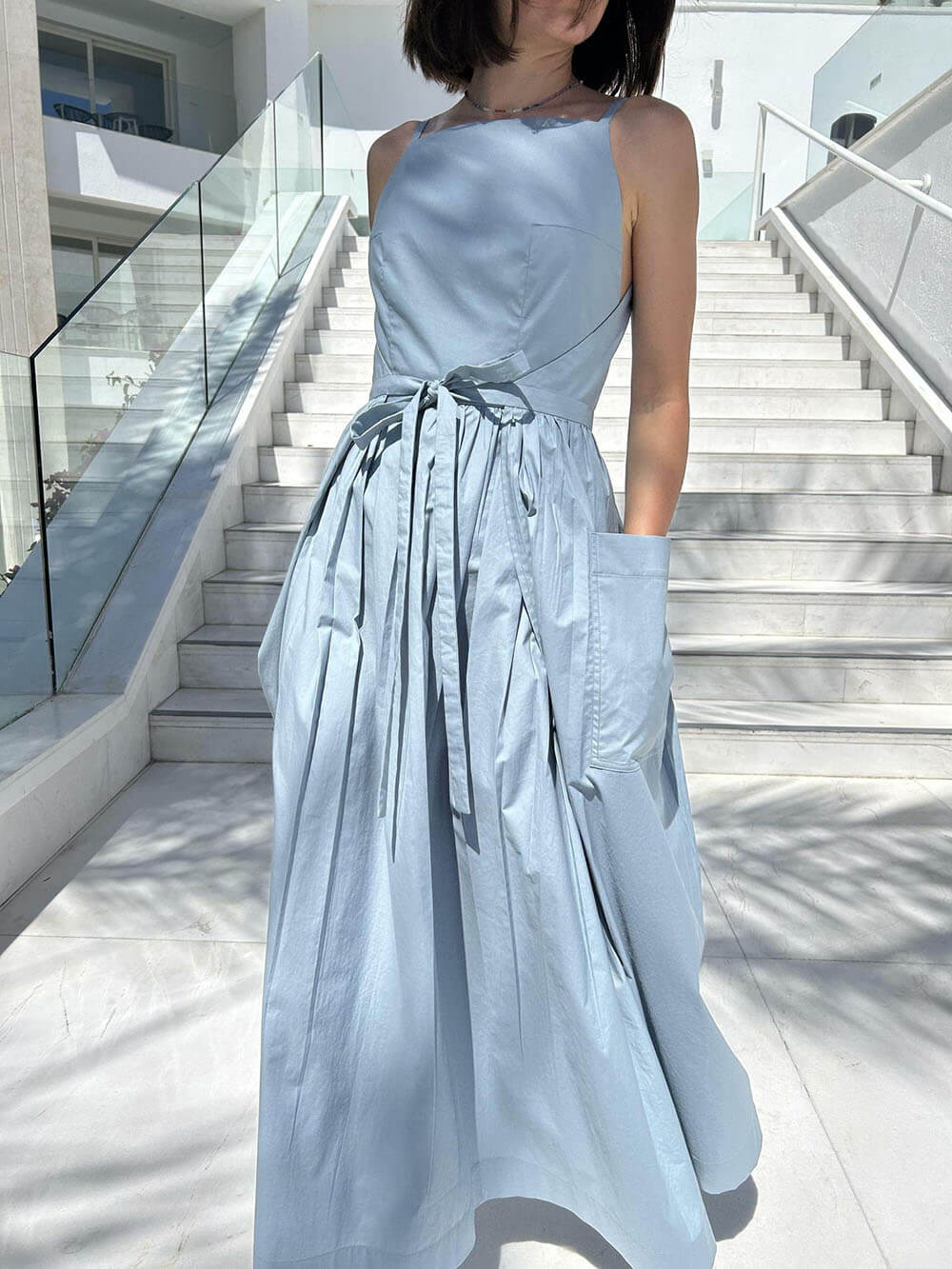 Unique Side Slit Lace Up Pocket Vest Dress